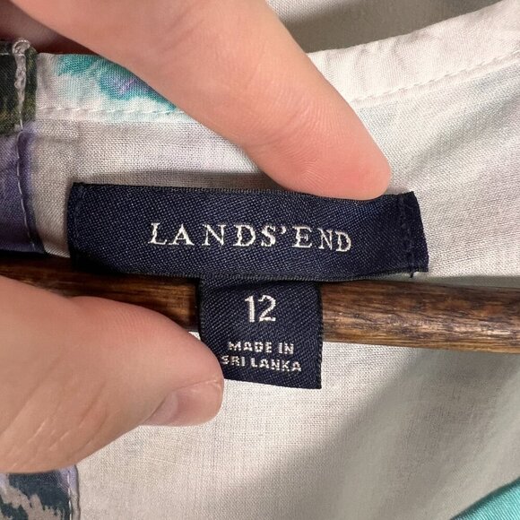 Lands' End Womens Cotton Sleeveless Watercolor Floral Dress Sz 12 Summer Pockets - Picture 9 of 14